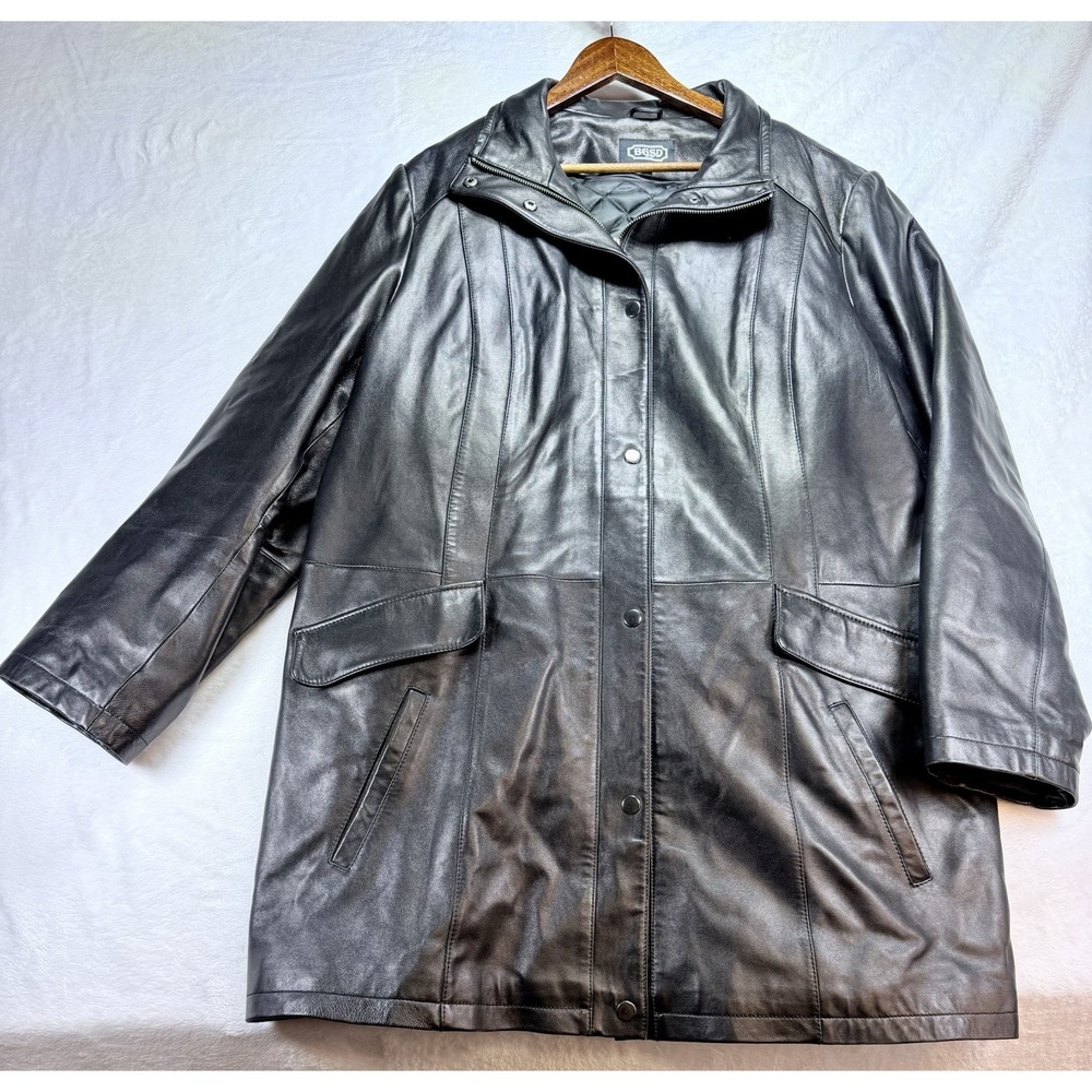 BGSD Women's Plus 2X Black Lambskin Leather Coat Jacket Zip Out Quilted Liner